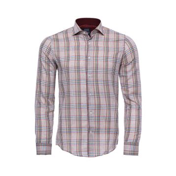 Wessi Erkek Bej Ekose Desenli Uzun Kollu Slim Fit Gömlek