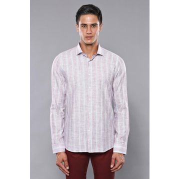 Wessi Erkek Bej Ekose Desenli Uzun Kollu Slim Fit Gömlek