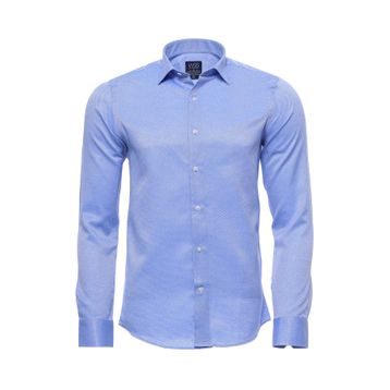 Wessi Erkek Buz Mavi Kendinden Desenli Uzun Kollu Slim Fit Gömlek