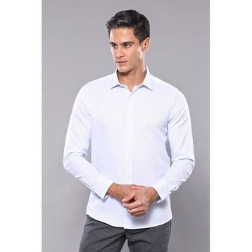 Wessi Erkek Buz Mavi Kendinden Desenli Uzun Kollu Slim Fit Gömlek