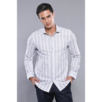 Wessi Erkek Lacivert Ekose Desen Slim Fit Uzun Kollu Gömlek