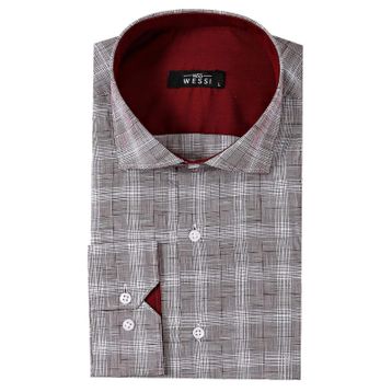 Wessi Erkek Lacivert Ekose Desen Slim Fit Uzun Kollu Gömlek