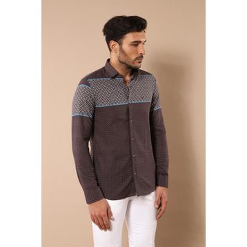 Wessi Kahverengi Panolu Pamuk Slim Fit Erkek Gömlek