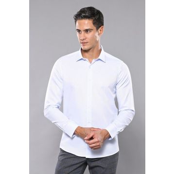 Wessi Kendinden Desenli Buz Mavi Slim Fit Gömlek