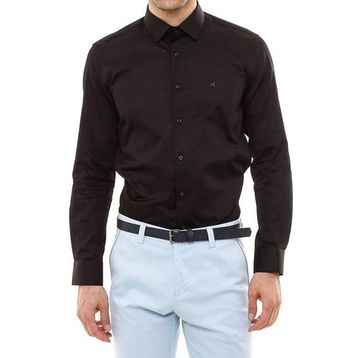 Wessi Siyah Pamuk Saten Slim Fit Gömlek