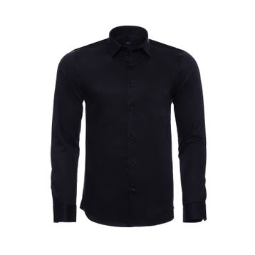 Wessi Siyah Pamuk Saten Slim Fit Gömlek