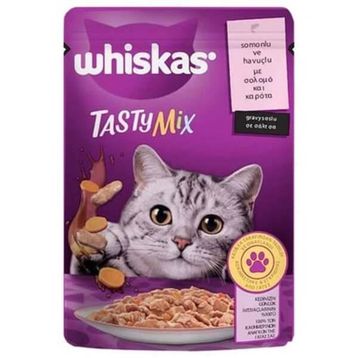 Whiskas 24x85 gr Pouch Tasty Mix Sos İçerisinde Somonlu ve Havuçlu Yetişkin Konserve Kedi Maması
