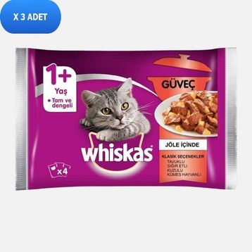Whiskas Pouch Güveç Yavru Klasik Seçenekler 4'lü 85 gr x 13 Adet Yaş Kedi Maması