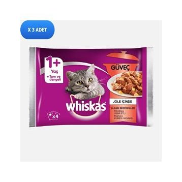 Whiskas Pouch Güveç Yavru Klasik Seçenekler 4'lü 85 gr x 13 Adet Yaş Kedi Maması
