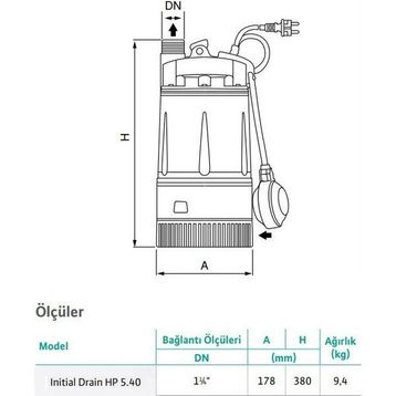 Wilo Drain Hp 5.40 Drenaj 40 Mss 7.2 m3/H 220 Volt Dalgıç Pompa