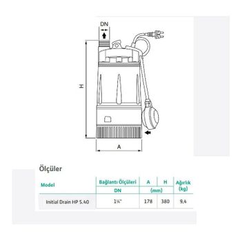 Wilo Drain Hp 5.40 Drenaj 40 Mss 7.2 m3/H 220 Volt Dalgıç Pompa