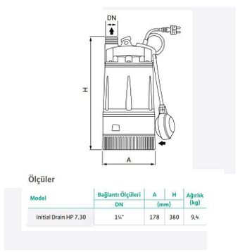 Wilo Drain Hp 7.30 Drenaj 30 Mss 4.8 m3/H 220 Volt Dalgıç Pompa