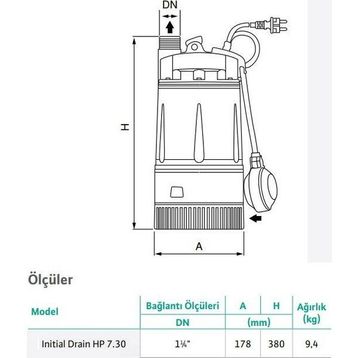 Wilo Drain Hp 7.30 Drenaj 30 Mss 4.8 m3/H 220 Volt Dalgıç Pompa