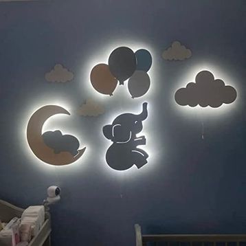 Windly Concept Beyaz Mavi Bebek ve Çocuk Odası Gece Lambası Seti