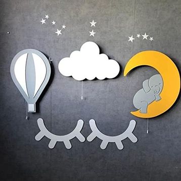 Windly Concept Fil Balon Kirpik Bebek ve Çocuk Odası Gece Lambası Seti