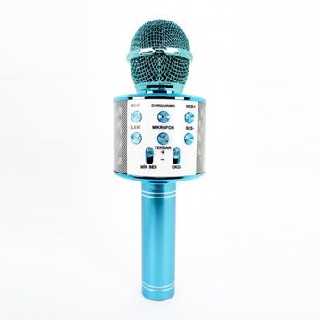 Winex Bluetooth UsbA TF Sd Kart 3.5 mm Aux Girişli Mavi Karaoke Mikrofonu