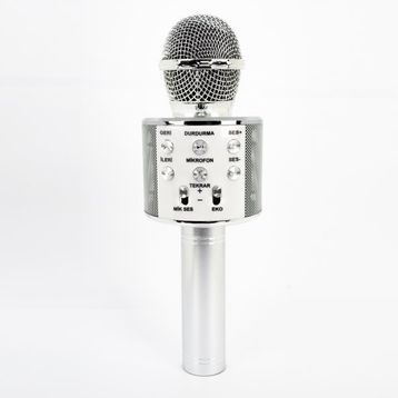 Winex Mobile Usb A Tf Sd Kart 3.5 mm Gümüş Aux Girişli Bluetooth Karaoke Mikrofonu