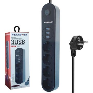 Winnboss 3402 3 USB 4 Priz Akım Korumalı Priz