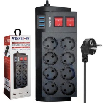 Winnboss 3411 8'li 2 mt Akım Korumalı Priz