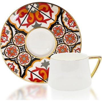 Winterbach Ethnic Desenli 6 Kişilik Turuncu Kahve Takımı