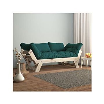 Woodesk CPT8110-210 Adalar Masif Natural-Petrol Renk 2'li Kanepe