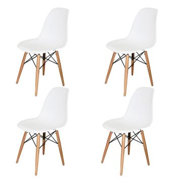 Woodesk SND3009-4BYZ Luna Ağaç Ayaklı 4 Adet Eames Beyaz Sandalye
