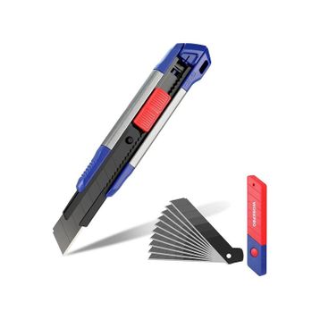 Workpro WP212022 18 mm Ağır Hizmet Alüminyum Kasa Maket Bıçağı ve 10 Adet Yedek Bıçak
