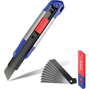 Workpro WP212022 18 mm Ağır Hizmet Alüminyum Kasa Maket Bıçağı ve 10 Adet Yedek Bıçak