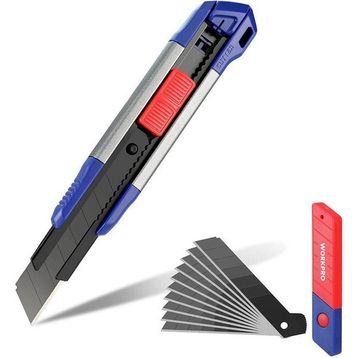 Workpro WP212022 18 mm Ağır Hizmet Alüminyum Kasa Maket Bıçağı ve 10 Adet Yedek Bıçak