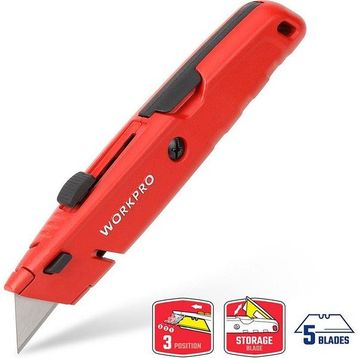 Workpro WP213009 Ağır Hizmet Alüminyum Gövde Geri Çekilebilir Rötuş Maket Bıçağı ve 5 Adet Yedek Bıçak