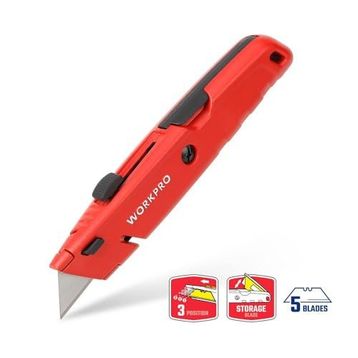 Workpro WP213009 Ağır Hizmet Alüminyum Gövde Geri Çekilebilir Rötuş Maket Bıçağı ve 5 Adet Yedek Bıçak