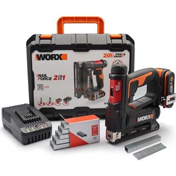 Worx WX843 20Volt 2.0Ah. Li-Ion Şarjlı Profesyonel 6-14 mm Zımba Ve 15 mm Çivi Çakma + 3500 Adet Yedek Zımba Ve Çivi