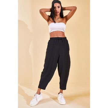 Xhan 2YXK5-46168-02 Kadın Siyah Beli Lastikli Slouchly Pantolon