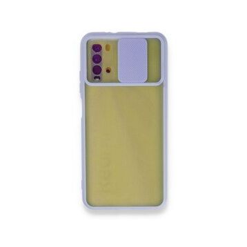 Xiaomi Redmi 9T Palm Buzlu Kamera Sürgülü Silikon - Lila Cep Telefonu Kılıfı