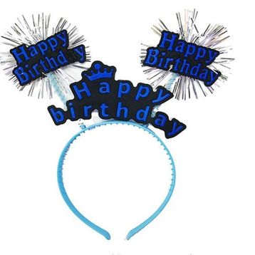 Xnews Happy Birthday Yazılı Püsküllü Neon Mavi Renk 22x19 cm Doğum Günü Tacı