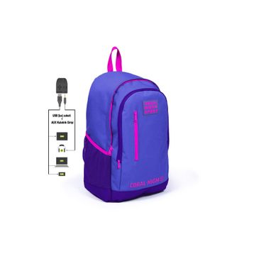 Yaygan Çanta Coral High 23234 Lavanta Mor Sport Üç Bölmeli Usb Şarjlı Kulaklık Çıkışlı Sırt Çantası