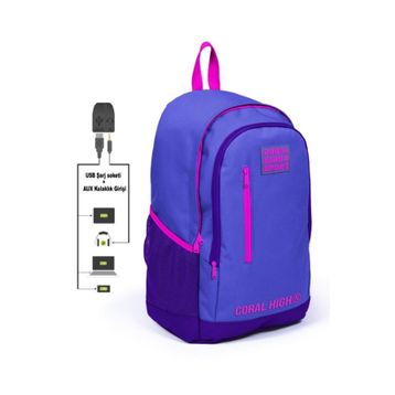 Yaygan Çanta Coral High 23234 Lavanta Mor Sport Üç Bölmeli Usb Şarjlı Kulaklık Çıkışlı Sırt Çantası