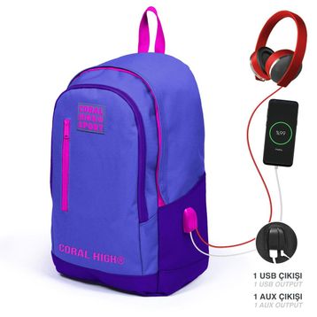 Yaygan Çanta Coral High 23234 Lavanta Mor Sport Üç Bölmeli Usb Şarjlı Kulaklık Çıkışlı Sırt Çantası