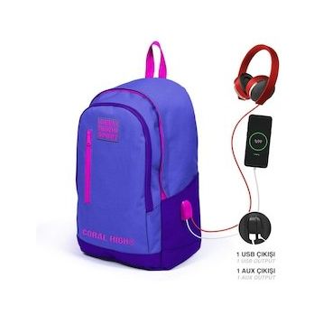 Yaygan Çanta Coral High 23234 Lavanta Mor Sport Üç Bölmeli Usb Şarjlı Kulaklık Çıkışlı Sırt Çantası