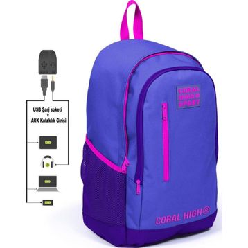 Yaygan Çanta Coral High 23234 Lavanta Mor Sport Üç Bölmeli Usb Şarjlı Kulaklık Çıkışlı Sırt Çantası