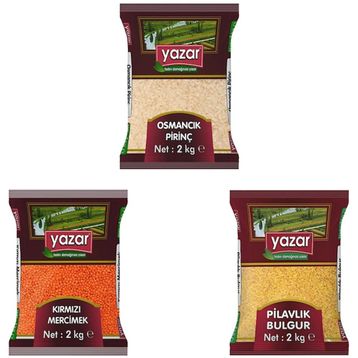 Yazar Bakliyat 2 kg Osmancık Pirinç + 2 kg Kırmızı Mercimek + 2 kg Pilavlık Bulgur