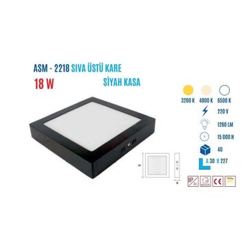 Ycl ASM-2218B 18W Sıva Üstü Kare Led Panel Beyaz