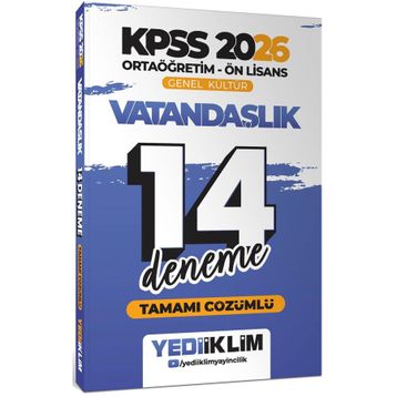 Yediiklim Yayınları 2026 KPSS Ortaöğretim Ön Lisans Genel Kültür Vatandaşlık Tamamı Çözümlü 14 Deneme