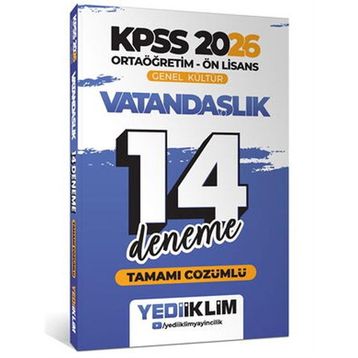 Yediiklim Yayınları 2026 KPSS Ortaöğretim Ön Lisans Genel Kültür Vatandaşlık Tamamı Çözümlü 14 Deneme