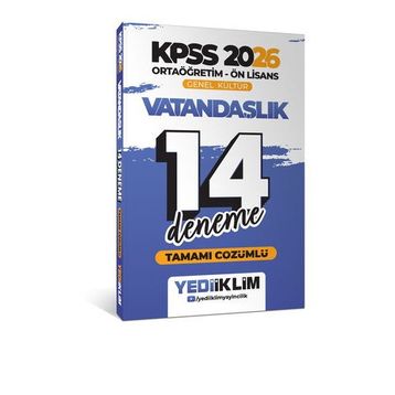 Yediiklim Yayınları 2026 KPSS Ortaöğretim Ön Lisans Genel Kültür Vatandaşlık Tamamı Çözümlü 14 Deneme