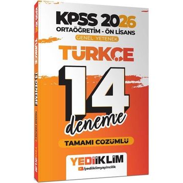 Yediiklim Yayınları 2026 KPSS Ortaöğretim Ön Lisans Genel Yetenek Türkçe Tamamı Çözümlü 14 Deneme