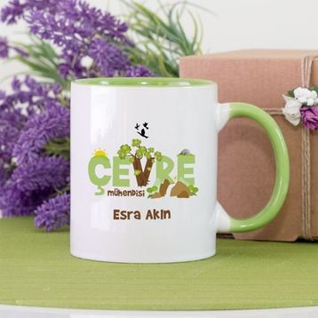 Yeşil Renkli Çevre Mühendisi Kupa Bardak