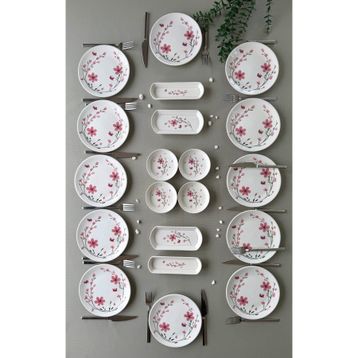 Yiğit Seramik Bahar Model 20 Parça 12 Kişilik Röfyeli Modern Kahvaltı Brunch Takımı - Pembe