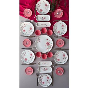 Yiğit Seramik Bahar Model 23 Parça 6 Kişilik Röfyeli Kahvaltı Brunch Takımı - Pembe