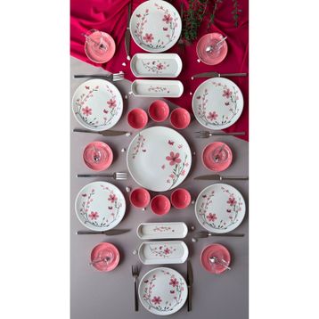 Yiğit Seramik Bahar Model 23 Parça 6 Kişilik Röfyeli Kahvaltı Brunch Takımı - Pembe